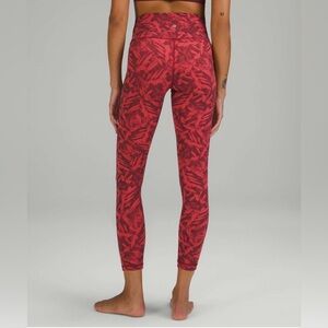 Red Patterned High-Waist Performance Leggings